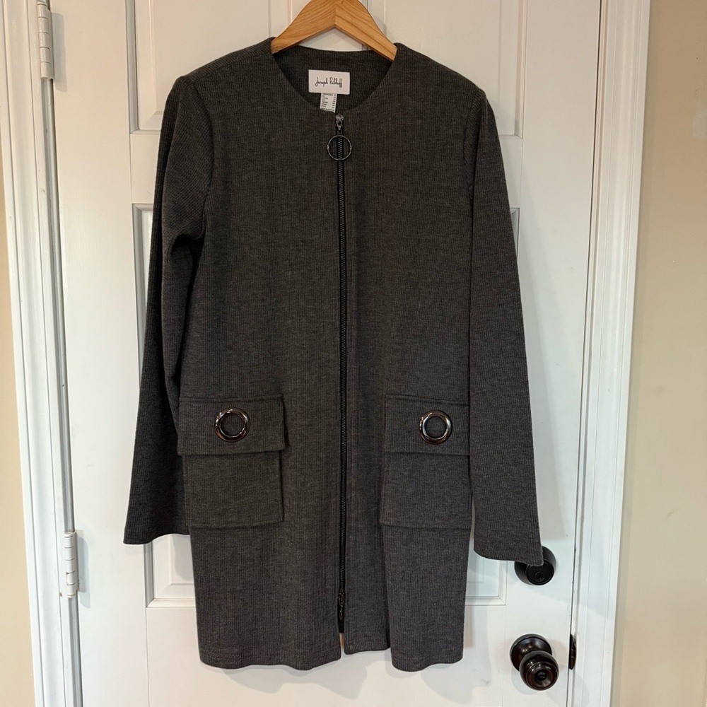 Joseph Ribkoff Grey Zip Front Jacket with Grommet Pockets - Size 10
